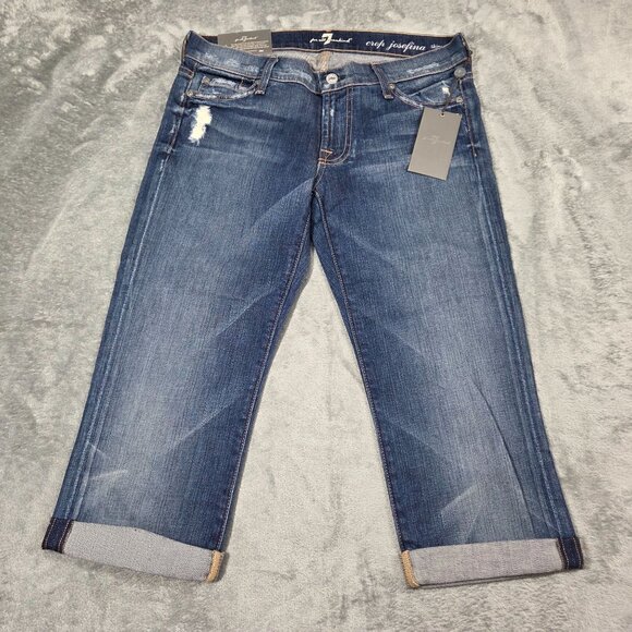 7 For All Mankind Jeans Womens 26 Blue Cropped Josefina Skinny Boyfriend NEW - Picture 1 of 8